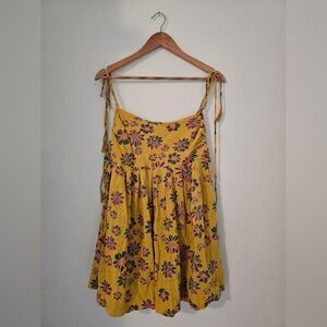 Free People Vibrant Yellow Floral Shift Sundress / Long Tank Top